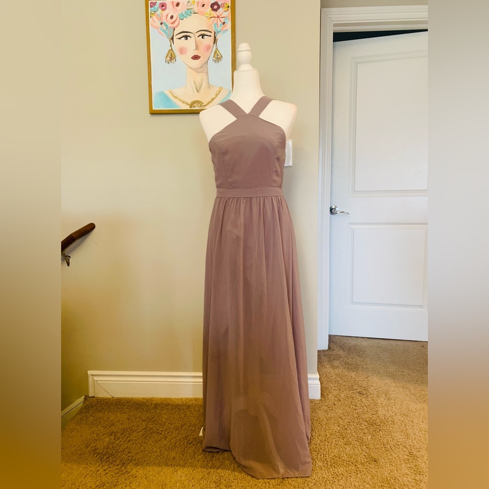 LuLu’s Air of Romance Taupe Maxi Dress Size Small Halter Neckline